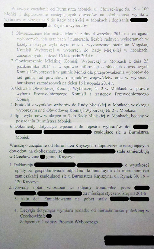 Protest przeciw wyborze Danuty Godlewskiej na radną Rady Miejskiej w Mońkach