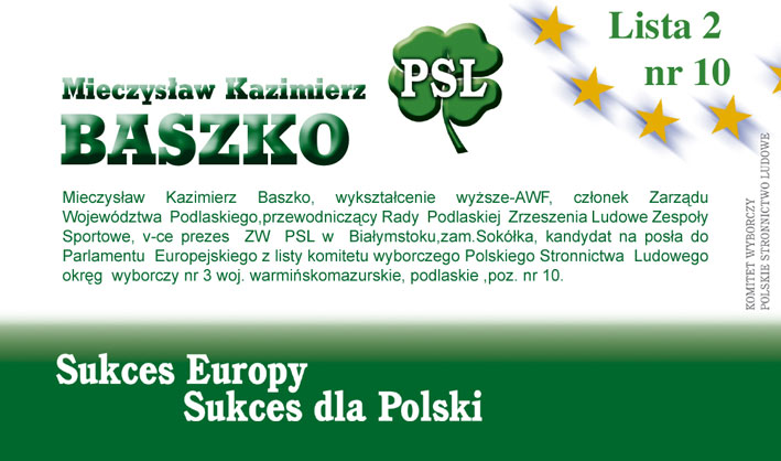 Mieczysaw Kazimierz Baszko - Kandydat na posa do Parlamentu Europejskiego